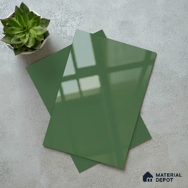 Solid Colors Look LM 19206 Moss Green 8 ft x 4 ft Glossy Finish Decorative Laminate - 1 mm | Suitable for Living Room, Kitchen, Office