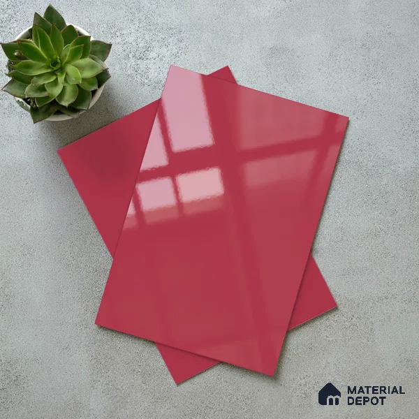 Solid Colors Look LM 19207 Raspberry 8 ft x 4 ft Glossy Finish Decorative Laminate - 1 mm | Suitable for Living Room, Kitchen, Office