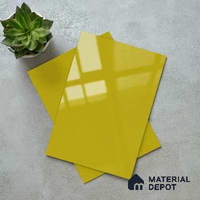 Solid Colors Look LM 19250 Mustard Yellow 8 ft x 4 ft Glossy Finish Decorative Laminate - 1 mm | Suitable for Living Room, Kitchen, Office