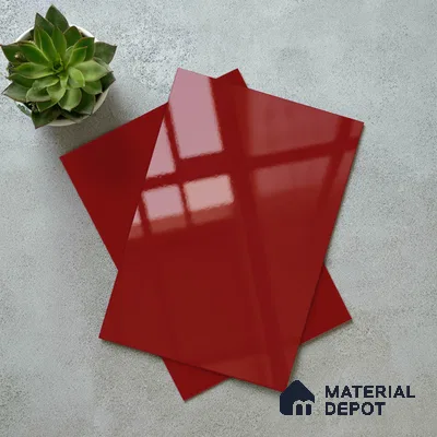 Solid Colors Look LM 19252 Bright Red 8 ft x 4 ft Glossy Finish Decorative Laminate - 1 mm | Suitable for Living Room, Kitchen, Office