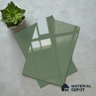 LM 19428 C Light Sage Green Solid Color Glossy Finish 8 ft x 4 ft Decorative Laminate - 1 mm | Suitable for Living Room, Kitchen, Office