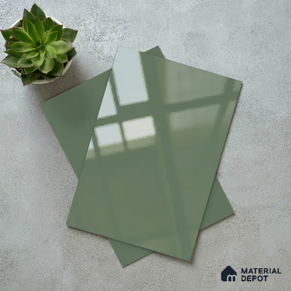 LM 19428 C Light Sage Green Solid Color Glossy Finish 8 ft x 4 ft Decorative Laminate - 1 mm | Suitable for Living Room, Kitchen, Office