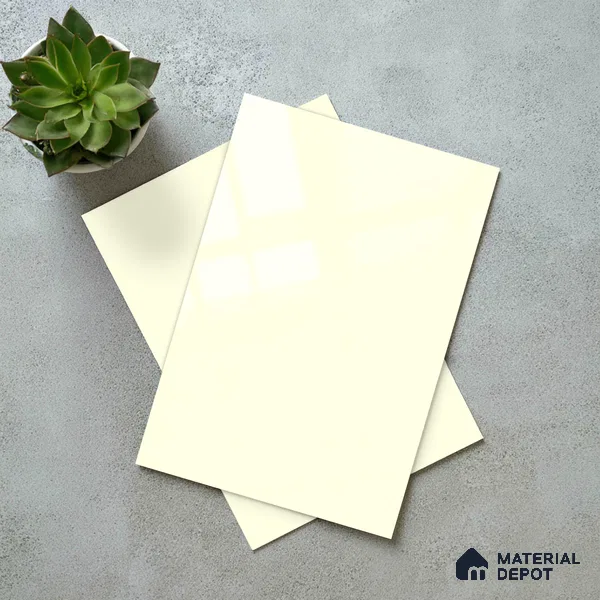 LM 19441 I Off White Solid Color Glossy Finish 8 ft x 4 ft Decorative Laminate - 1 mm | Suitable for Living Room, Kitchen, Office