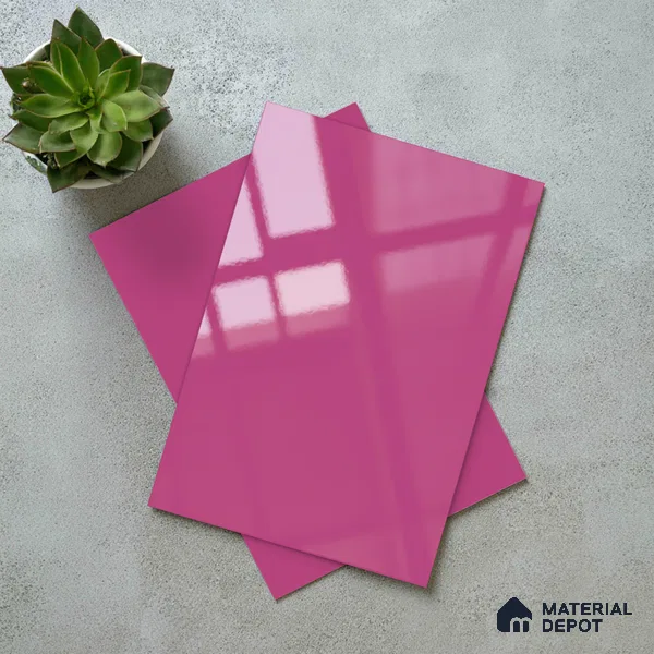 LM 19443 Vivid Pink Solid Color Glossy Finish 8 ft x 4 ft Decorative Laminate - 1 mm | Suitable for Living Room, Kitchen, Office