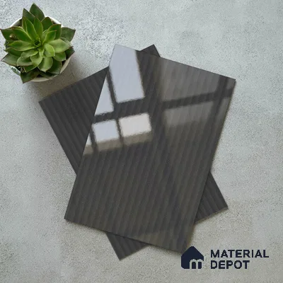 Charcoal Grey Fluted Solid Color LM 19473 B Silver Glossy Finish 8 ft x 4 ft Glossy Finish Decorative Laminate - 1 mm | Suitable for TV Unit,Wardrobe, Kitchen Cabinets