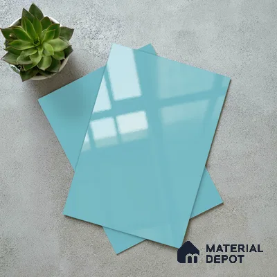 LM 21064 D Aeris Blue Solid Color Glossy Finish 8 ft x 4 ft Decorative Laminate - 1 mm | Suitable for Living Room, Kitchen, Office