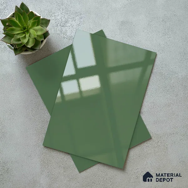 LM 21066 H Olive Green Solid Color Glossy Finish 8 ft x 4 ft Decorative Laminate - 1 mm | Suitable for Living Room, Kitchen, Office