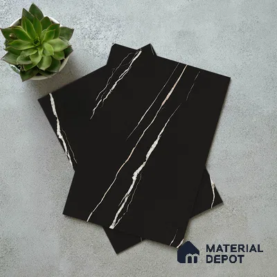 LM 21114 Jet Black Marble Noble Diagon Texture Finish 8 ft x 4 ft Decorative Laminate - 1 mm | Suitable for TV Unit, Wardrobe, Kitchen Cabinets