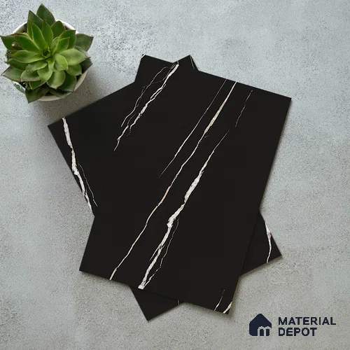 LM 21114 Jet Black Marble Noble Diagon Texture Finish 8 ft x 4 ft Decorative Laminate - 1 mm | Suitable for TV Unit, Wardrobe, Kitchen Cabinets