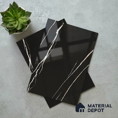 LM 21114 B Jet Black Marble Marble High Gloss Finish 8 ft x 4 ft Decorative Laminate - 1 mm | Suitable for TV Unit, Wardrobe, Kitchen Cabinets
