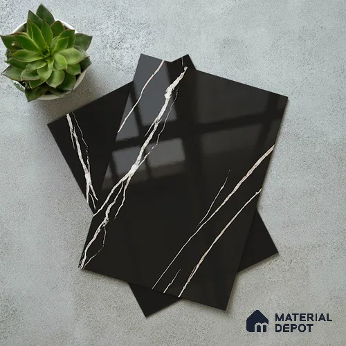 LM 21114 B Jet Black Marble Marble High Gloss Finish 8 ft x 4 ft Decorative Laminate - 1 mm | Suitable for TV Unit, Wardrobe, Kitchen Cabinets