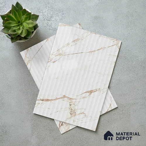Marble Fluted Look LM 21115 C Auresta High Gloss Finish 8 ft x 4 ft Decorative Laminate - 1 mm | Suitable for TV Unit, Wardrobe, Kitchen Cabinets