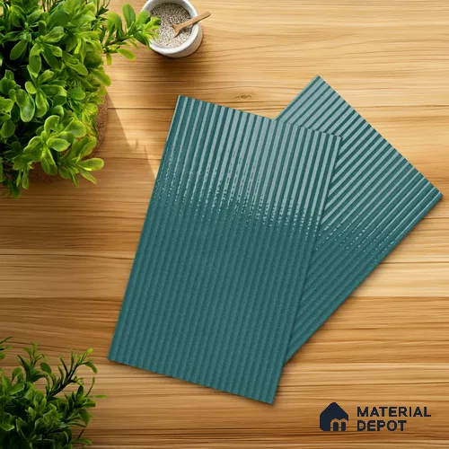Fluted Solid Color Look LM 21480 Paris Green 8 ft x 4 ft Glossy Finish Decorative Laminate - 1 mm | Suitable for TV Unit, Wardrobe, Kitchen Cabinets