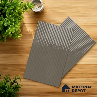 Fluted Solid Color Look LM 21632 Sober Silver 8ft x 4ft Glossy Finish Decorative Laminate - 1 mm | Suitable for TV Unit, Wardrobe, Kitchen Cabinets