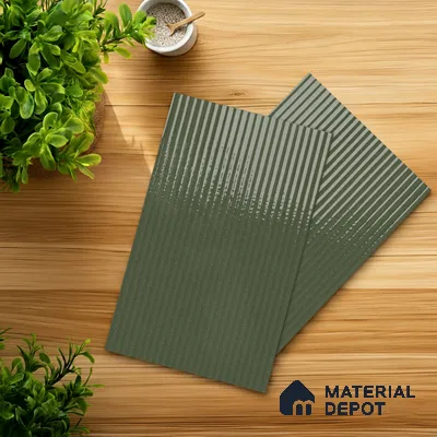 Fluted Solid Color Look LM 21633 Moss Green 8ft x 4ft Glossy Finish Decorative Laminate - 1 mm | Suitable for TV Unit, Wardrobe, Kitchen Cabinets
