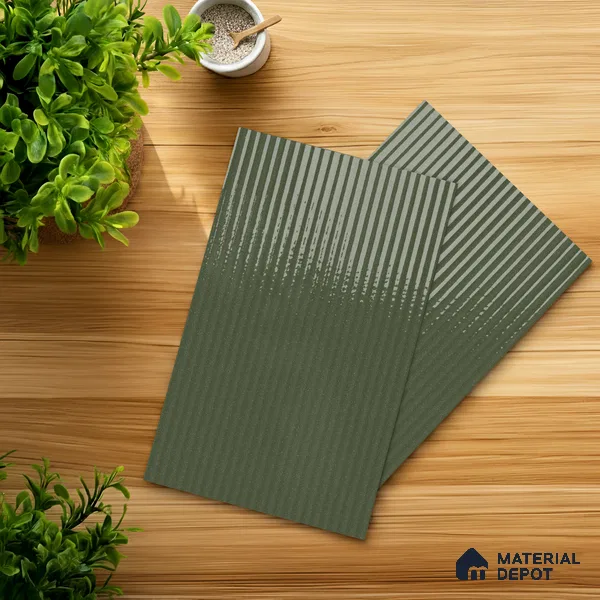 Fluted Solid Color Look LM 21633 Moss Green 8ft x 4ft Glossy Finish Decorative Laminate - 1 mm | Suitable for TV Unit, Wardrobe, Kitchen Cabinets