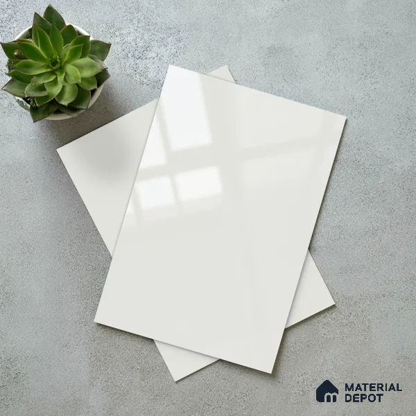 High Gloss White Solid Colors Look LM 23253 Coral Shell 8 ft x 4 ft High Gloss Finish 6H Anti Scratch Acrylic Laminate - 1.5 mm | Suitable for Living Room, Kitchen, Office