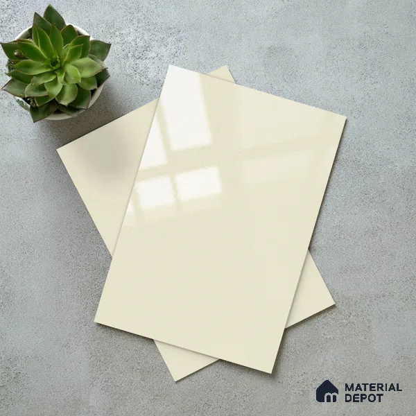 Ivory Solid Colors Look LM 23257 Pure Ivory 8 ft x 4 ft High Gloss Finish 6H Anti Scratch Acrylic Laminate - 1.5 mm | Suitable for Living Room, Kitchen, Office