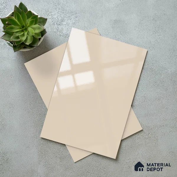 White Solid Colors Look LM 23258 Pale Pearl 8 ft x 4 ft High Gloss Finish 6H Anti Scratch Acrylic Laminate - 1.5 mm | Suitable for Living Room, Kitchen, Office