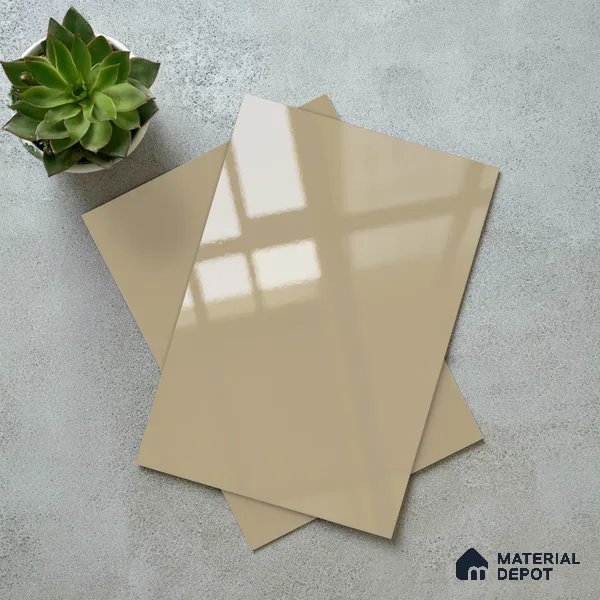 Sunny Sand Beige Solid Colors Look LM 23259 Sunny Sand 8 ft x 4 ft High Gloss Finish 6H Anti Scratch Acrylic Laminate - 1.5 mm | Suitable for Living Room, Kitchen, Office