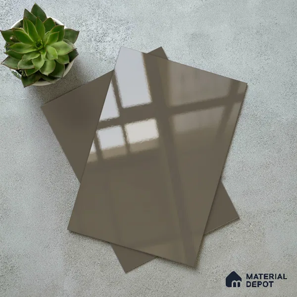 Grey Solid Colors Look LM 23262 Light Mocha 8 ft x 4 ft High Gloss Finish 6H Anti Scratch Acrylic Laminate - 1.5 mm | Suitable for Living Room, Kitchen, Office