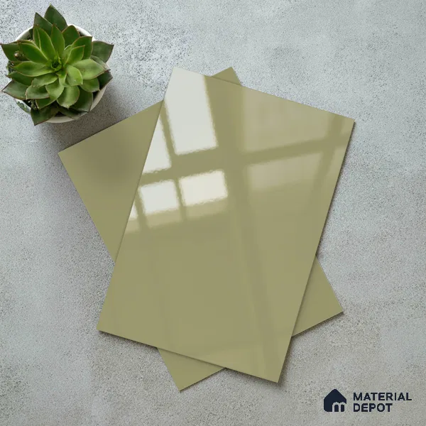 Moss Grey Solid Colors Look LM 23273 Easter Lily 8 ft x 4 ft High Gloss Finish 6H Anti Scratch Acrylic Laminate - 1.5 mm | Suitable for Living Room, Kitchen, Office