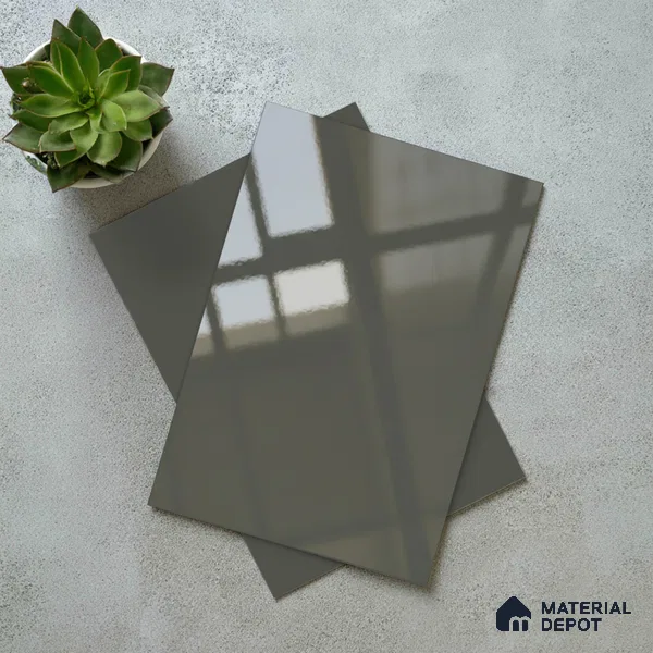 Charcoal Grey Solid Colors Look LM 23291 Silver Trinket 8 ft x 4 ft High Gloss Finish 6H Anti Scratch Acrylic Laminate - 1.5 mm | Suitable for Living Room, Kitchen, Office