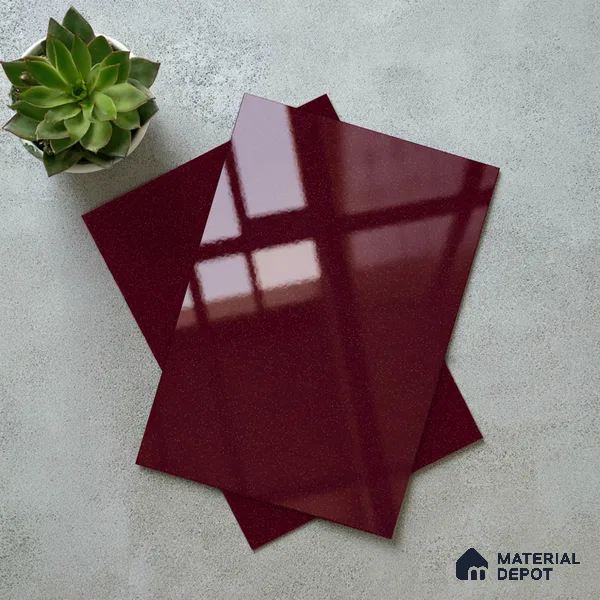 Red Sparkle Look LM 23336 Garnet Red 8 ft x 4 ft High Gloss Finish 6H Anti Scratch Acrylic Laminate - 1.5 mm | Suitable for Kitchen Cabinet, TV Unit, Wardrobe