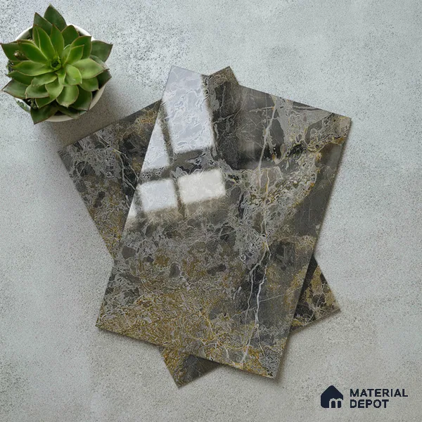 Grey Marble Look LM 23340 Rugged Slate 8 ft x 4 ft High Gloss Finish 6H Anti Scratch Acrylic Laminate - 1.5 mm | Suitable for Kitchen Cabinet, TV Unit, Wardrobe