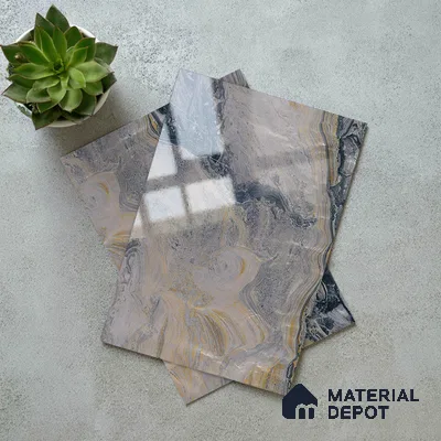 Grey Marble Look LM 23341 Dustfire Marble 8 ft x 4 ft High Gloss Finish 6H Anti Scratch Acrylic Laminate - 1.5 mm | Suitable for Kitchen Cabinet, TV Unit, Wardrobe