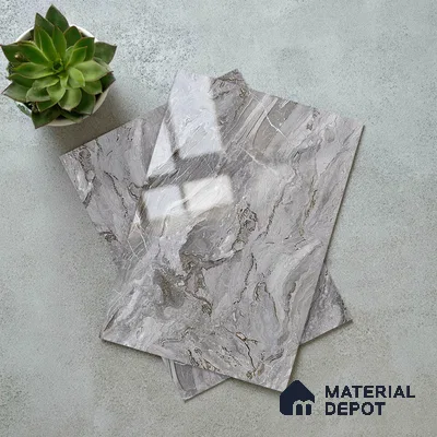Silver Marble Look LM 23342 Silver Canyon 8 ft x 4 ft High Gloss Finish 6H Anti Scratch Acrylic Laminate - 1.5 mm | Suitable for Kitchen Cabinet, TV Unit, Wardrobe