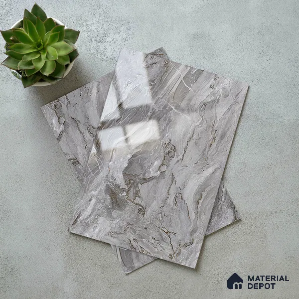 Silver Marble Look LM 23342 Silver Canyon 8 ft x 4 ft High Gloss Finish 6H Anti Scratch Acrylic Laminate - 1.5 mm | Suitable for Kitchen Cabinet, TV Unit, Wardrobe
