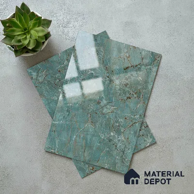Green Marble Look LM 23343 Teal Granite 8 ft x 4 ft High Gloss Finish 6H Anti Scratch Acrylic Laminate - 1.5 mm | Suitable for Kitchen Cabinet, TV Unit, Wardrobe