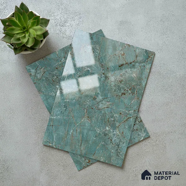 Green Marble Look LM 23343 Teal Granite 8 ft x 4 ft High Gloss Finish 6H Anti Scratch Acrylic Laminate - 1.5 mm | Suitable for Kitchen Cabinet, TV Unit, Wardrobe