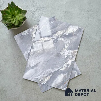 Grey Marble Look LM 23346 Blue Dusk Marble 8 ft x 4 ft High Gloss Finish 6H Anti Scratch Acrylic Laminate - 1.5 mm | Suitable for Kitchen Cabinet, TV Unit, Wardrobe