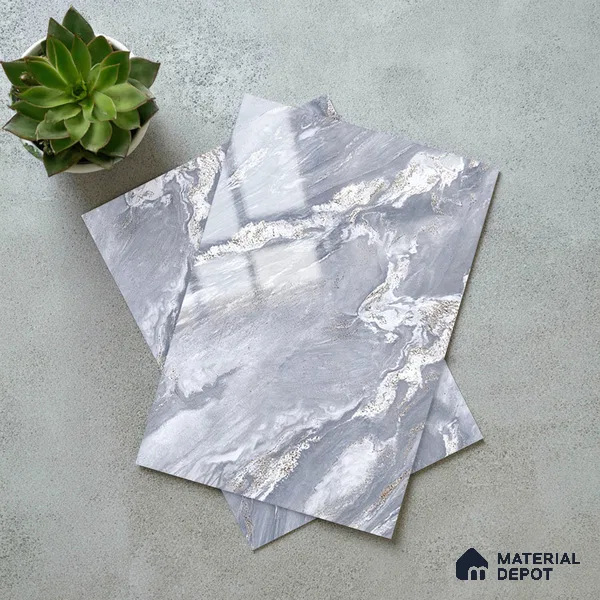 Grey Marble Look LM 23346 Blue Dusk Marble 8 ft x 4 ft High Gloss Finish 6H Anti Scratch Acrylic Laminate - 1.5 mm | Suitable for Kitchen Cabinet, TV Unit, Wardrobe