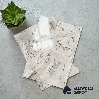 Grey Marble Look LM 23348 Sand Crest Marble 8 ft x 4 ft High Gloss Finish 6H Anti Scratch Acrylic Laminate - 1.5 mm | Suitable for Kitchen Cabinet, TV Unit, Wardrobe
