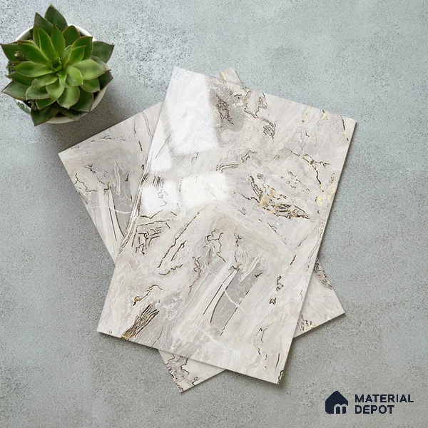 Grey Marble Look LM 23348 Sand Crest Marble 8 ft x 4 ft High Gloss Finish 6H Anti Scratch Acrylic Laminate - 1.5 mm | Suitable for Kitchen Cabinet, TV Unit, Wardrobe