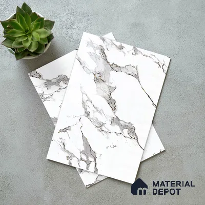White Marble Look LM 23350 Luna Carrara 8 ft x 4 ft High Gloss Finish 6H Anti Scratch Acrylic Laminate - 1.5 mm | Suitable for Kitchen Cabinet, TV Unit, Wardrobe