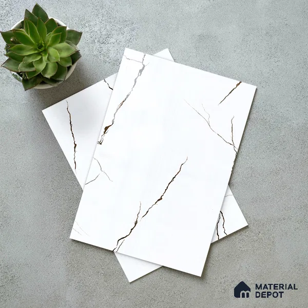White Marble Look LM 23351 Crackle White 8 ft x 4 ft High Gloss Finish 6H Anti Scratch Acrylic Laminate - 1.5 mm | Suitable for Kitchen Cabinet, TV Unit, Wardrobe