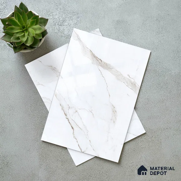 White Marble Look LM 23355 Pietra Lino 8 ft x 4 ft High Gloss Finish 6H Anti Scratch Acrylic Laminate - 1.5 mm | Suitable for Kitchen Cabinet, TV Unit, Wardrobe