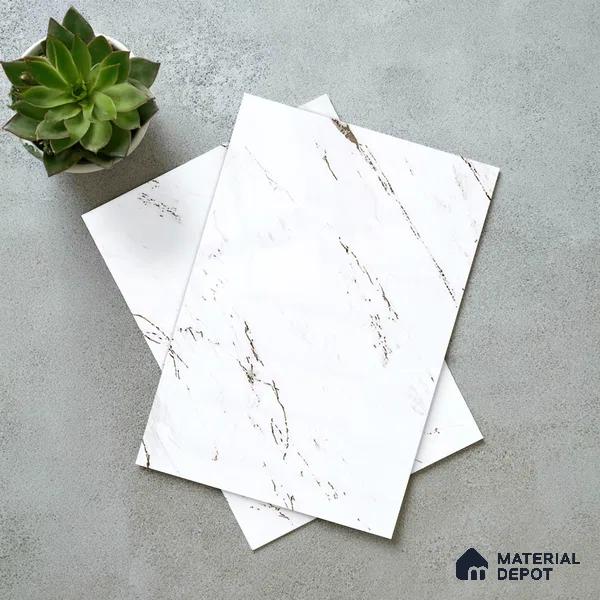 White Marble Look LM 23356 Venato Luxe 8 ft x 4 ft High Gloss Finish 6H Anti Scratch Acrylic Laminate - 1.5 mm | Suitable for Kitchen Cabinet, TV Unit, Wardrobe