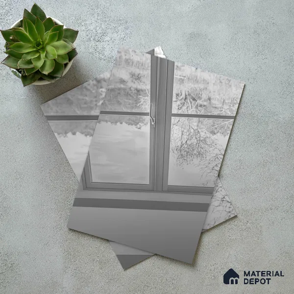 Silver Mirror Look LM 23367 Silver 8 ft x 4 ft High Gloss Finish 6H Anti Scratch Acrylic Laminate - 1.5 mm | Suitable for Kitchen Cabinet, TV Unit, Wardrobe