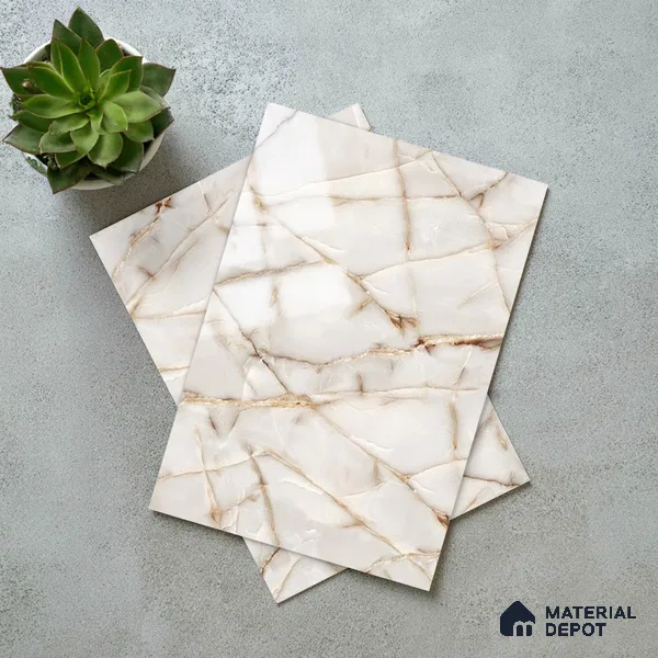 Beige Marble Look LM 06182 8 ft x 4 ft Glossy Finish Decorative Laminate - 1 mm | Suitable for TV Unit, Wardrobe, Kitchen Cabinets