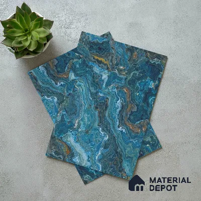 Blue Marble Look LM 06195 8 ft x 4 ft Matte Finish Decorative Laminate - 1 mm | Suitable for TV Unit, Wardrobe, Kitchen Cabinets