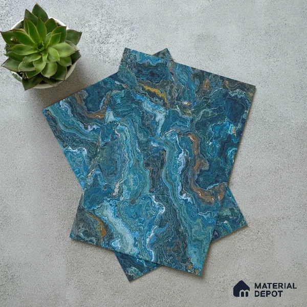 Blue Marble Look LM 06195 8 ft x 4 ft Matte Finish Decorative Laminate - 1 mm | Suitable for TV Unit, Wardrobe, Kitchen Cabinets