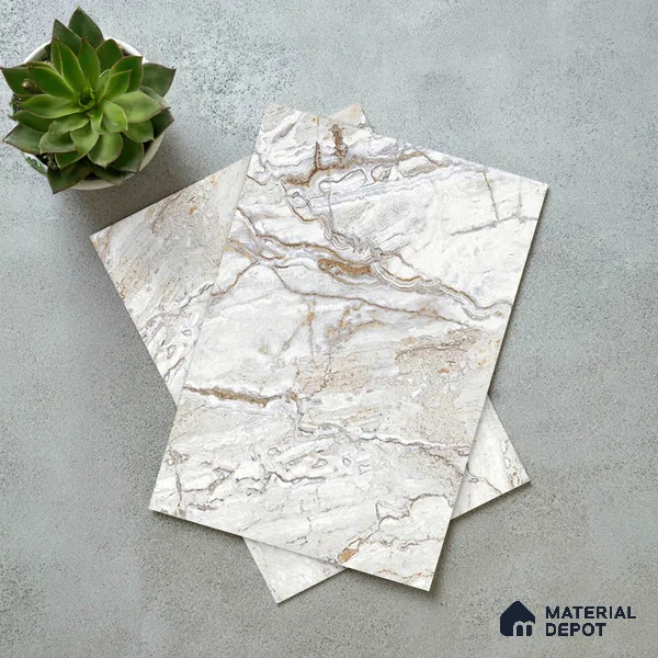 White Creck Stone Marble Look LM 06196 8 ft x 4 ft Matte Finish Decorative Laminate - 1 mm | Suitable for TV Unit, Wardrobe, Kitchen Cabinets