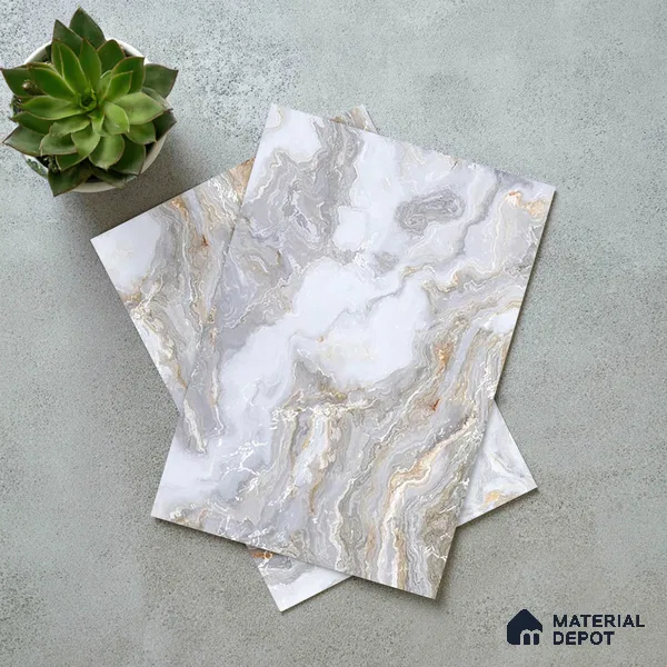 Grey Marble Look LM 06199 8 ft x 4 ft Texture Finish Decorative Laminate - 1 mm | Suitable for TV Unit, Wardrobe, Kitchen Cabinets