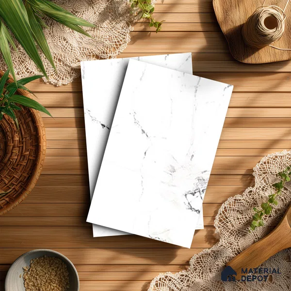White Marble Look LM 13882 8 ft x 4 ft High Gloss Finish Decorative Laminate - 1 mm | Suitable for TV Unit, Wardrobe, Kitchen Cabinets