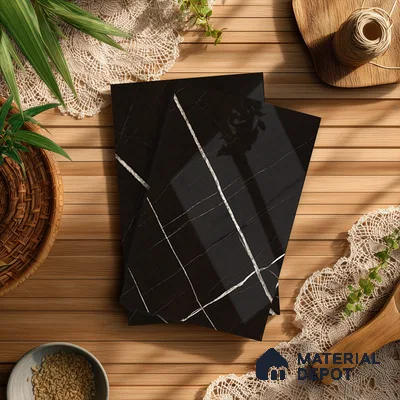 Black Marble Look LM 10896 8 ft x 4 ft Glossy Finish Decorative Laminate - 1 mm | Suitable for TV Unit, Wardrobe, Kitchen Cabinets